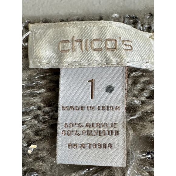 Chico's cardigan sweater metallic tam with sparkle open front fringe Sz 1 US M - Picture 7 of 8